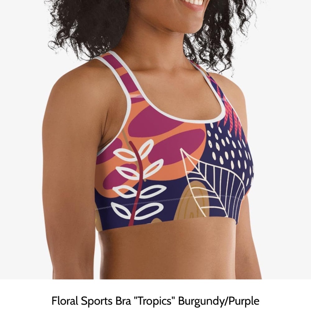EUC loony legs Floral Sports Bra "Tropics" Burgundy/Purple